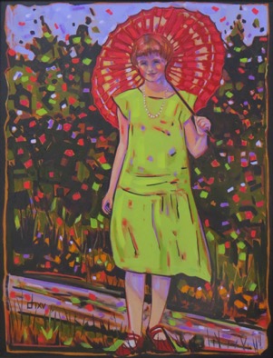 Girl With Umbrella, On the Garden Path
